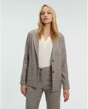 Женский клетчатый пиджак с накладными карманами Paz Torras, коричневый