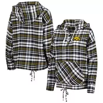 Женский клетчатый пуловер с капюшоном Concepts Sport черного цвета Iowa Hawkeyes Mainstay
