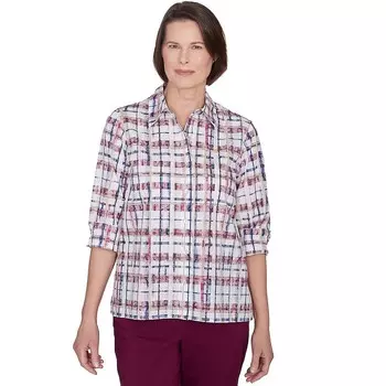 Женский клетчатый топ на пуговицах с манжетами и рукавами Alfred Dunner, цвет Multi Purple