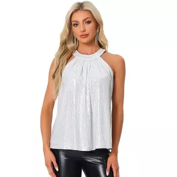 Женский клубный коктейльный блестящий жилет без рукавов на бретельках с пайетками и лямкой на бретельках топы ALLEGRA K, цвет Silver