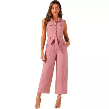 Женский комбинезон без рукавов с завязками на щиколотке и пуговицами спереди ALLEGRA K, розовый