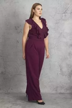 Женский комбинезон большого размера с детальным сливовым воротником ans, фиолетовый
