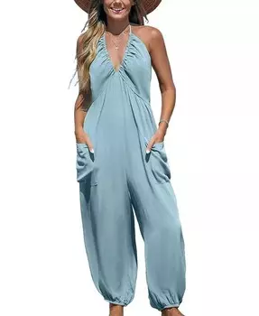 Женский комбинезон для бега с глубоким вырезом и бретельками CUPSHE, синий