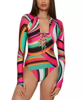 Женский комбинезон для гребли с длинными рукавами, шнуровкой и принтом Swoop Trina Turk, мультиколор