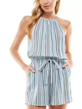 Женский комбинезон Juniors с завязками на талии и вырезом-замочной скважиной Be Bop, цвет blue multi combo