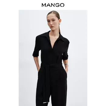 Женский комбинезон Mango с короткими рукавами в европейском стиле, черный
