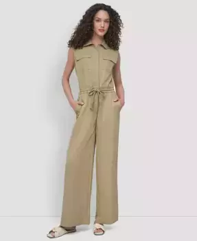 Женский комбинезон на пуговицах с завязками на талии из твила DKNY, зеленый