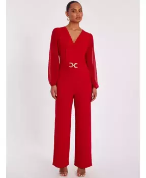 Женский комбинезон палаццо из шифона с пряжкой QUIZ, красный