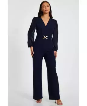 Женский комбинезон палаццо из шифона с пряжкой QUIZ, синий