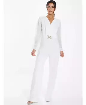 Женский комбинезон палаццо из шифона с пряжкой QUIZ, белый