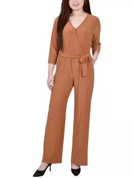 Женский комбинезон Petites с V-образным вырезом и поясом NY Collection, цвет meer