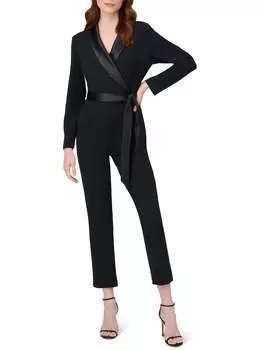 Женский комбинезон прямого кроя с атласной отделкой Adrianna Papell, черный