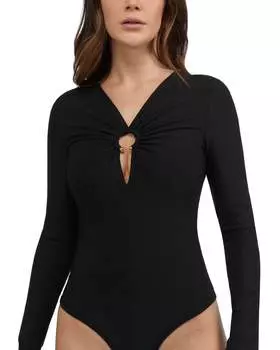 Женский комбинезон с длинными рукавами и отделкой кольцами Bebe, черный