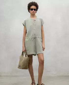 Женский комбинезон с короткими рукавами, круглым вырезом и талией на шнурке Ecoalf, цвет Caqui