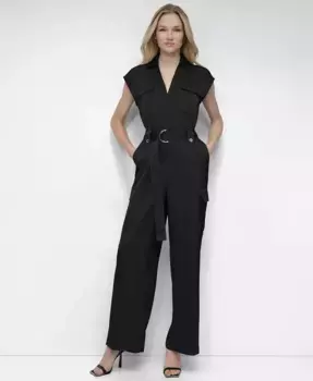 Женский комбинезон с короткими рукавами, поясом и карманами DKNY, черный