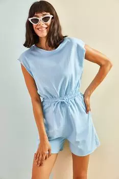 Женский комбинезон с открытой спиной и шортами на кулиске Bianco Lucci, синий