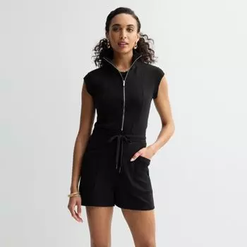 Женский комбинезон с открытым воротником и застежкой-молнией Bebe, черный