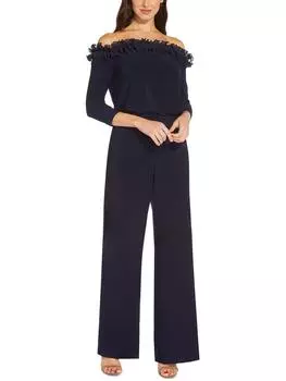 Женский комбинезон с открытыми плечами и оборками Adrianna Papell, темно-синий