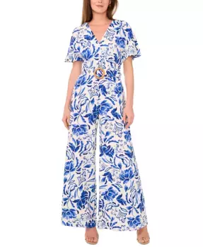 Женский комбинезон с принтом и расклешенными рукавами на широких брюках MSK, коричневый