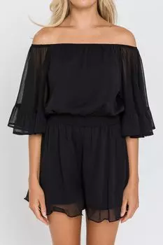 Женский комбинезон с рукавами с рюшами endless rose, черный