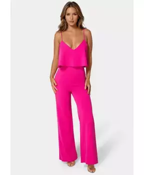 Женский комбинезон с рюшами и широкими брючинами Bebe, розовый