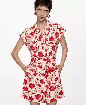 Женский комбинезон с тропическим принтом MANGO, красный