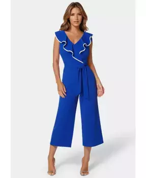 Женский комбинезон с V-образным вырезом и рюшами из крепа Scuba Bebe, синий