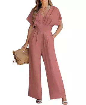 Женский комбинезон с V-образным вырезом, короткими рукавами и прямыми штанинами Cupshe, розовый