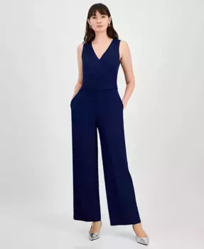 Женский комбинезон с запахом и плиссированной талией Anne Klein, синий