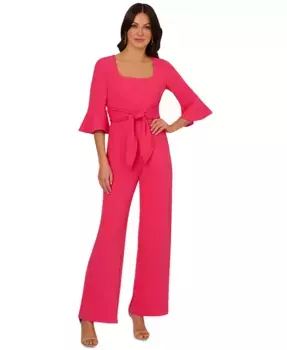 Женский комбинезон с запахом и расклешенными рукавами из трикотажного крепа Adrianna Papell, розовый