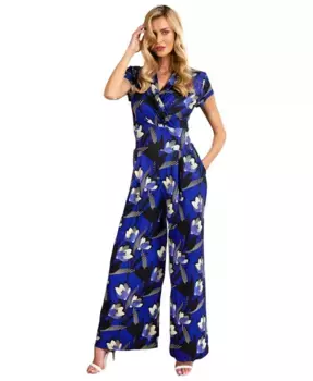 Женский комбинезон с запахом и широкими брючинами Hotsquash London, синий