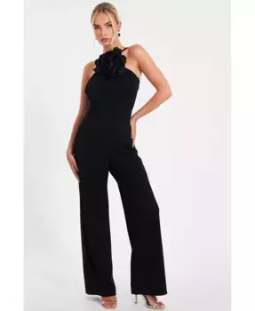 Женский комбинезон с запахом из крепа Scuba на бретелях QUIZ, черный