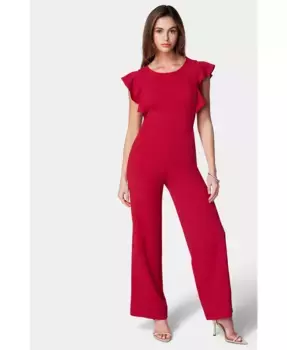 Женский комбинезон Scuba Crepe с рукавами-рюшами Bebe, красный
