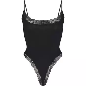Женский комбинезон SKIMS COTTON LACE COMI BODYSUIT ONYX/Onyx, ONYX/Onyx