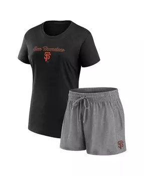 Женский комбинированный комплект из черной и серой футболки с надписью San Francisco Giants и шорт Fanatics, черный