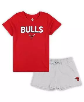 Женский комбинированный комплект из футболки и шорт больших размеров Chicago Bulls красного и серого цвета с логотипом Chicago Bulls Fanatics