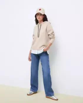 Женский комбинированный свитер из поплина с длинными рукавами и капюшоном Tintoretto, бежевый