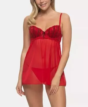 Женский комплект Babydoll из сетки и кружева Wish Jezebel, красный