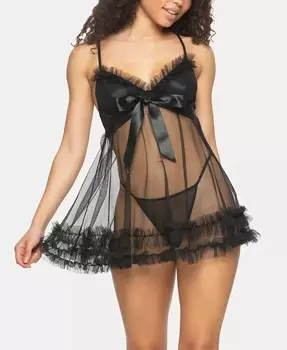 Женский комплект Babydoll с вуалью и оборками из тюля Jezebel, черный
