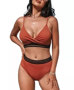 Женский комплект бикини из верха и плавок с высокой талией кирпично-красного цвета CUPSHE, коричневый