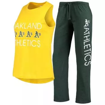 Женский комплект Concepts Sport Green/Gold Oakland Athletics Meter Muscle Майка и брюки для сна