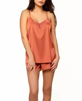 Женский комплект constance из двух частей: стрейч-атласная майка и короткое нижнее белье с кружевной отделкой iCollection
