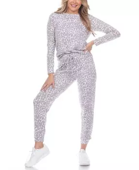 Женский комплект для отдыха с леопардовым принтом, 2 предмета White Mark, серый