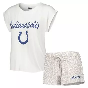 Женский комплект для сна, белая/кремовая футболка Concepts Sport Indianapolis Colts Montana, трикотажная футболка и шорты