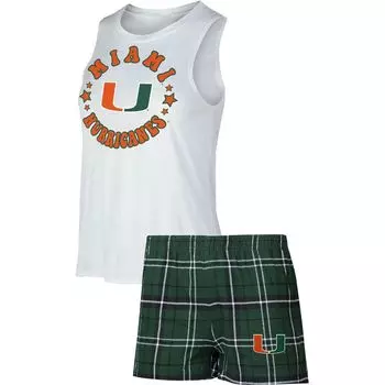 Женский комплект для сна Concepts Sport зеленый/белый Miami Hurricanes Ultimate фланелевая майка и шорты
