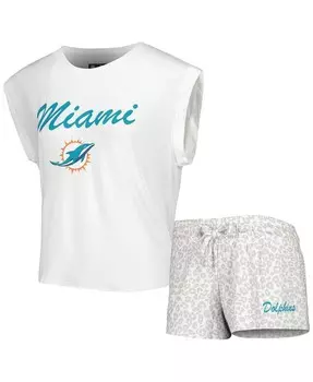 Женский комплект для сна из белой и кремовой трикотажной футболки и шорт Miami Dolphins Montana Concepts Sport