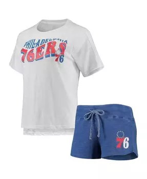 Женский комплект для сна из футболки и шорт реглан Royal, белый Philadelphia 76Ers Resurgence Slub Burnout Concepts Sport