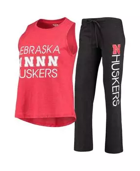 Женский комплект для сна из майки и брюк Nebraska Huskers Team алого и черного цветов Concepts Sport
