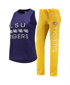 Женский комплект для сна из топа и брюк LSU Tigers золотого и фиолетового цвета Concepts Sport