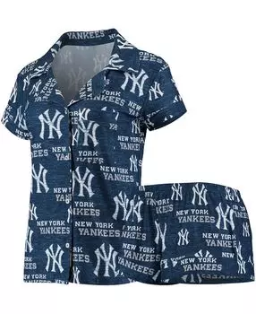Женский комплект для сна на пуговицах и шортах с принтом New York Yankees Zest Concepts Sport